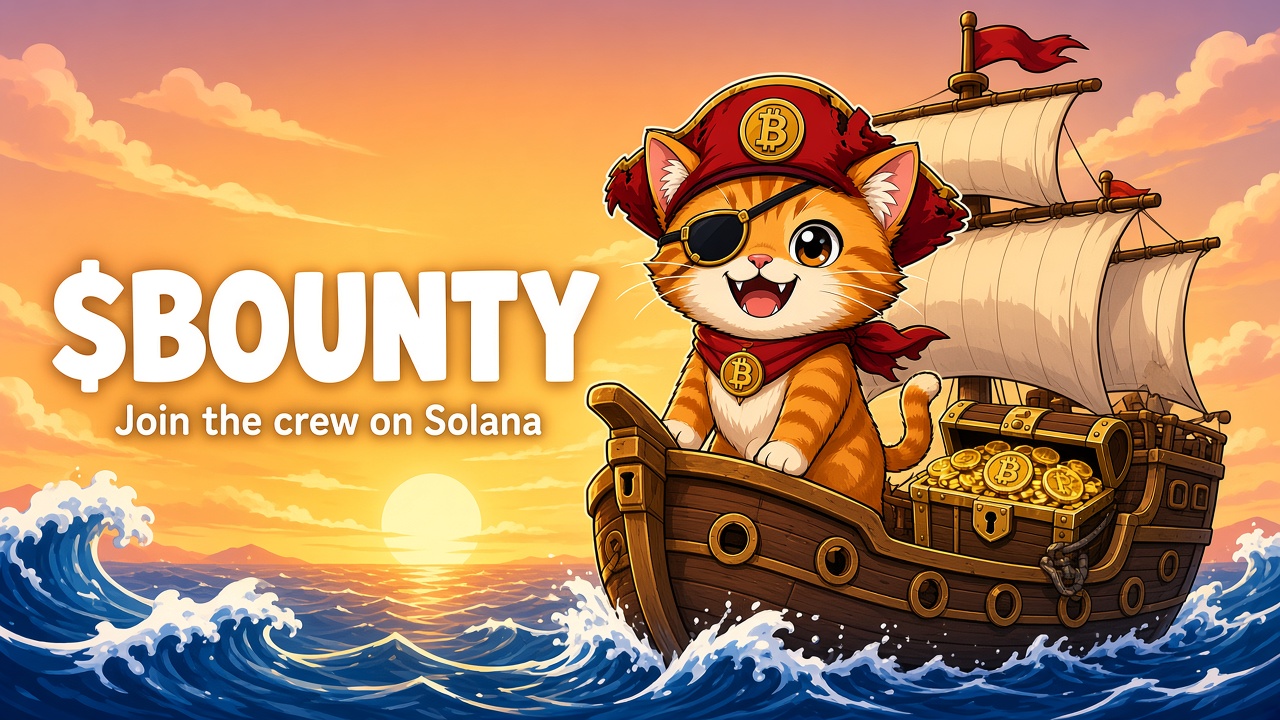 Bounty sailing a pirate ship full of treasure at sunset